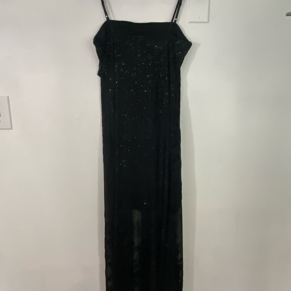 Vintage Slip Dress Mesh Overlay Sparkly Y2K Whimsigoth Long Strappy M 8Tall Vamp - Picture 5 of 15